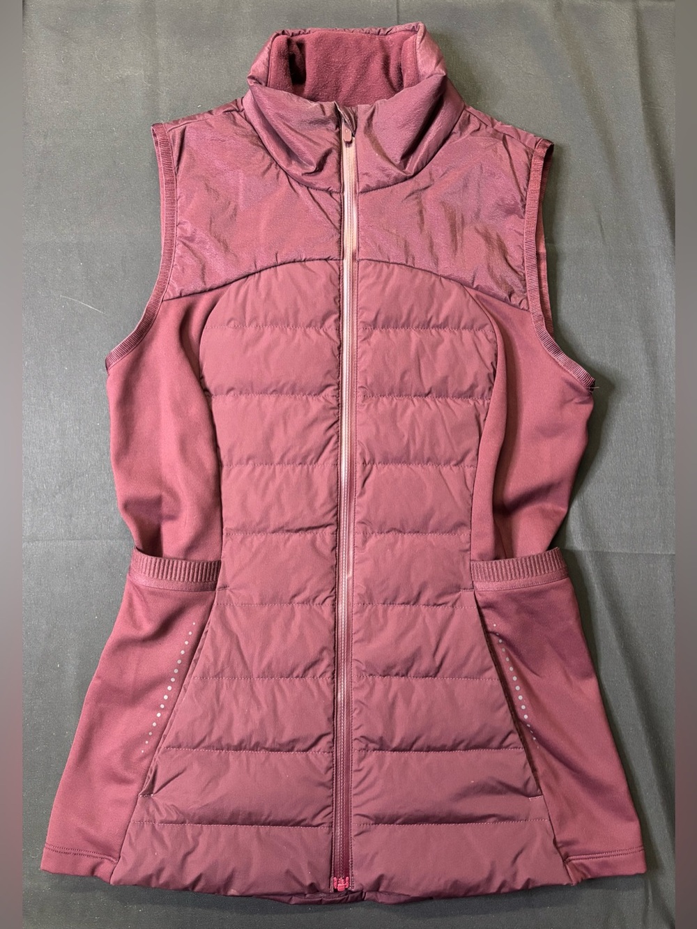 Lululemon Down For It All Vest Size 4 Burgundy Wine Puffer Running Reflective